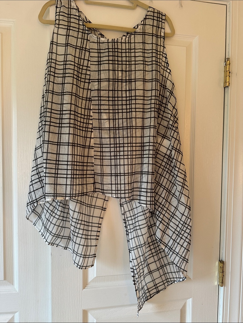 Sleeveless Black & White Plaid High-Low Blouse